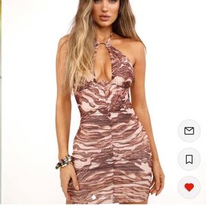 Tiger Mist Beige & Brown Halter Dress